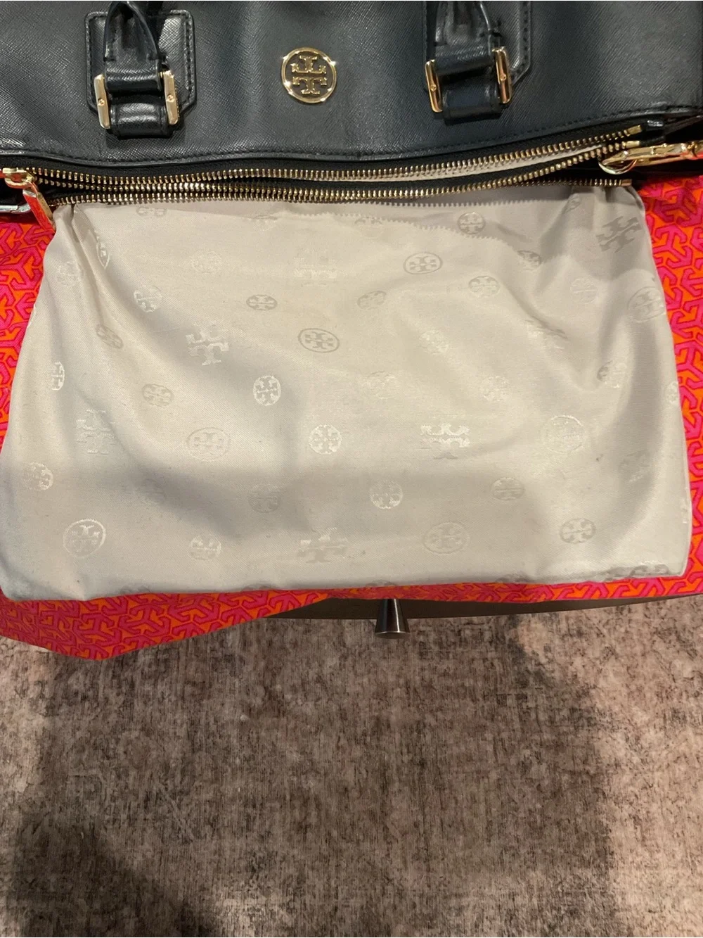 Tory Burch Black Leather Satchel with Gold Hardware